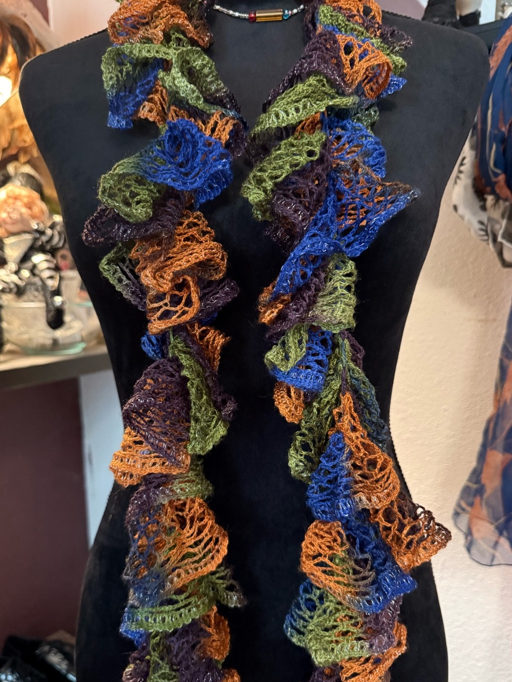 Whimsigoth Handmade Ruffled Lace Scarf - Earthy Boho Mesh Ribbon